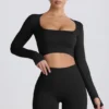 Super Sculpt naadloze crop top met lange mouwen in zwart
