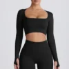 Super Sculpt naadloze crop top met lange mouwen in zwart
