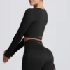 Super Sculpt naadloze crop top met lange mouwen in zwart