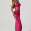 Suvi asymmetrische maxi-jurk met gerimpelde uitsnijding in fuchsia
