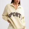Sweatshirt met kwartritssluiting in Bone