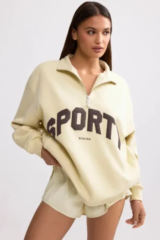 Sweatshirt met kwartritssluiting in Bone