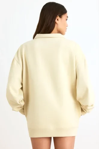 Sweatshirt met kwartritssluiting in Bone