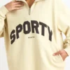 Sweatshirt met kwartritssluiting in Bone