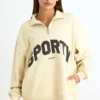 Sweatshirt met kwartritssluiting in Bone