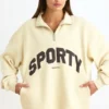 Sweatshirt met kwartritssluiting in Bone