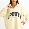 Sweatshirt met kwartritssluiting in Bone