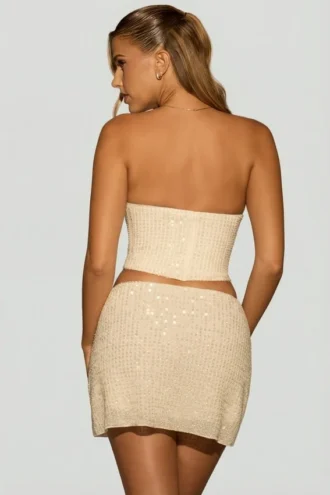 Sybil versierde gedrapeerde minirok met middelhoge taille in wit