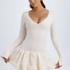 Tallou Modal minijurk met verlaagde taille en bubbelzoom in ivoor