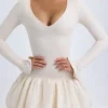 Tallou Modal minijurk met verlaagde taille en bubbelzoom in ivoor