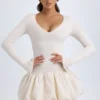 Tallou Modal minijurk met verlaagde taille en bubbelzoom in ivoor