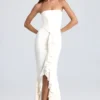 Tallullah bandeau-corsetjurk met ruches in ivoor