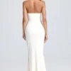 Tallullah bandeau-corsetjurk met ruches in ivoor