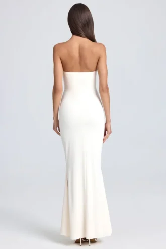Tallullah bandeau-corsetjurk met ruches in ivoor