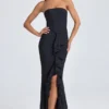 Tallullah bandeau-corsetjurk met ruches in zwart