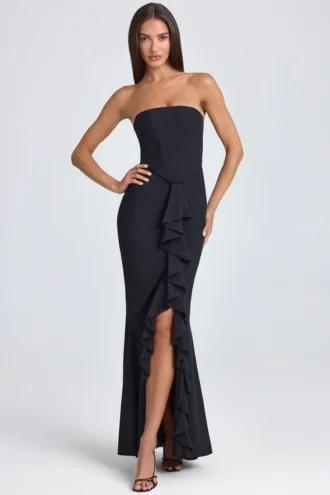 Tallullah bandeau-corsetjurk met ruches in zwart