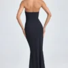 Tallullah bandeau-corsetjurk met ruches in zwart