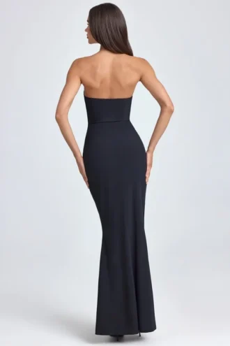Tallullah bandeau-corsetjurk met ruches in zwart
