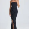 Tallullah bandeau-corsetjurk met ruches in zwart
