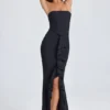 Tallullah bandeau-corsetjurk met ruches in zwart