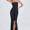 Tallullah bandeau-corsetjurk met ruches in zwart