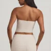 Tamia gerimpelde strapless kanten top in ivoor