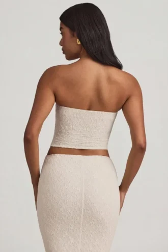Tamia gerimpelde strapless kanten top in ivoor