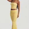 Tamia gerimpelde strapless kanten top in pastelgeel