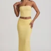Tamia gerimpelde strapless kanten top in pastelgeel