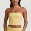 Tamia gerimpelde strapless kanten top in pastelgeel