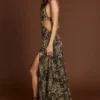 Tarsia maxi-jurk met diepe uitsnijding en luipaardprint