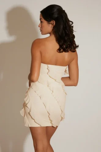 Tatiana bandeau-minijurk met ruches in wit