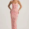 Tavira versierde maxi-jurk met ronde hals en open rug in roze