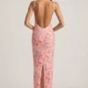 Tavira versierde maxi-jurk met ronde hals en open rug in roze