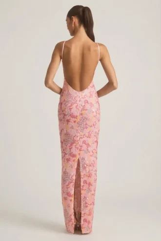 Tavira versierde maxi-jurk met ronde hals en open rug in roze