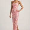 Tavira versierde maxi-jurk met ronde hals en open rug in roze