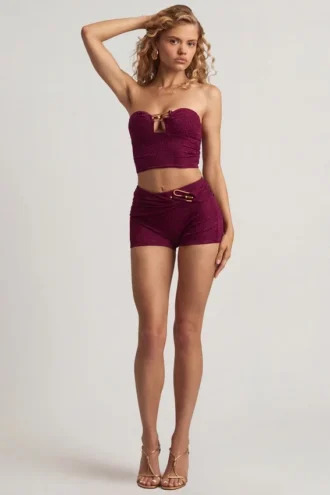 Teagan-short met middelhoge taille in bessenpaars