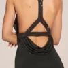 Teodora maxi-jurk met cowl-hals en dijhoogte in zwart