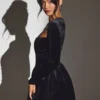 Tera fluwelen mini-corsetjurk met lange mouwen in gitzwart