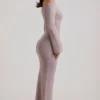 Terneigh geribbelde off-shoulder maxi-jurk in taupe