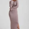 Terneigh geribbelde off-shoulder maxi-jurk in taupe