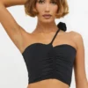 Tesia Slinky Jersey asymmetrische top met rozenmotief in zwart