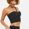 Tesia Slinky Jersey asymmetrische top met rozenmotief in zwart