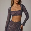 Thalassa doorschijnende mini-rok met versieringen en V-taille in marineblauw
