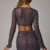 Thalassa doorschijnende mini-rok met versieringen en V-taille in marineblauw