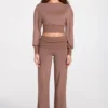 Thea Modal lage taille rechte broek in mokka