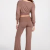 Thea Modal lage taille rechte broek in mokka