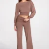 Thea Modal lage taille rechte broek in mokka