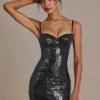 Theodora Premium minijurk met paillettenkant in zwart