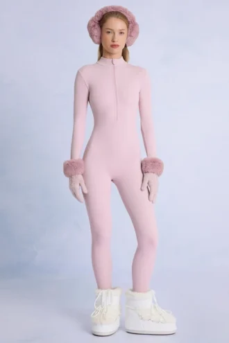Thermische jumpsuit in poederroze